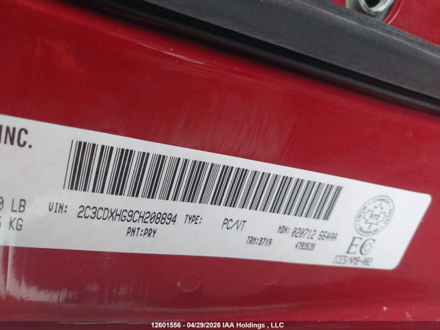 12601556 :رقم المزاد ، 2C3CDXHG9CH208894 vin ، 2012 Dodge Charger Sxt مزاد بيع