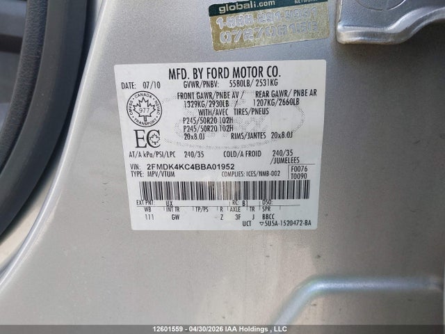12601559 :رقم المزاد ، 2FMDK4KC4BBA01952 vin ، 2011 Ford Edge مزاد بيع