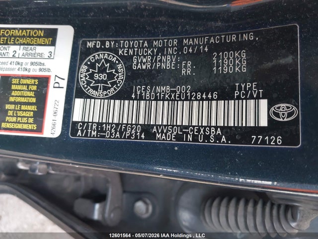 Продаж на аукціоні авто 2014 Toyota Camry Hybrid, vin: 4T1BD1FKXEU128446, номер лоту: 12601564