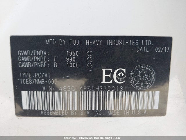 4S3GTAF65H3722131 Subaru Impreza Sport