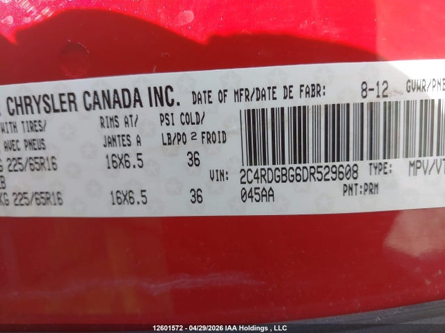 Продаж на аукціоні авто 2013 Dodge Grand Caravan Se, vin: 2C4RDGBG6DR529608, номер лоту: 12601572