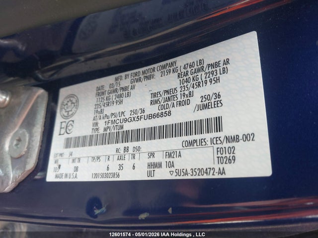 12601574 :رقم المزاد ، 1FMCU9GX5FUB66858 vin ، 2015 Ford Escape Se مزاد بيع