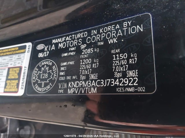 Продаж на аукціоні авто 2018 Kia Sportage Lx, vin: KNDPM3AC3J7342922, номер лоту: 12601578