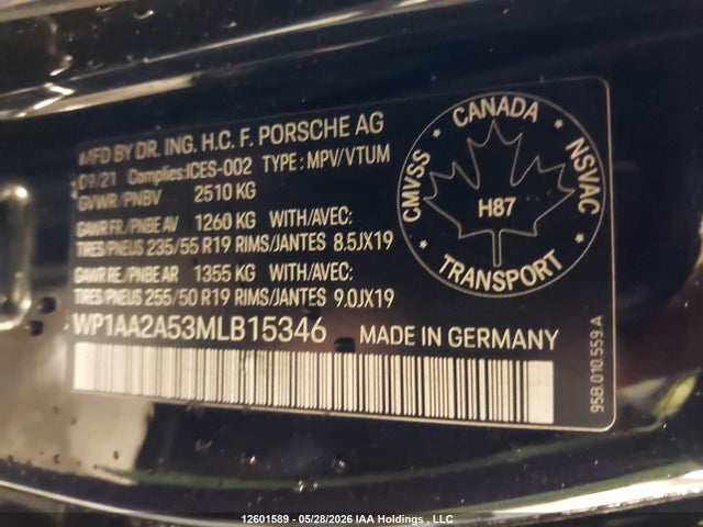 Aukcja sprzedaży 2021 Porsche Macan, vin: WP1AA2A53MLB15346, numer aukcji: 12601589