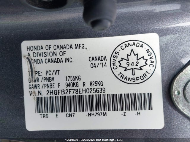 Продажа на аукционе авто 2014 Honda Civic Touring, vin: 2HGFB2F78EH025639, номер лота: 12601599