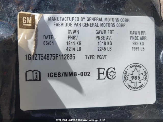 Aukcja sprzedaży 2005 Chevrolet Malibu Ls, vin: 1G1ZT54875F112836, numer aukcji: 12601604