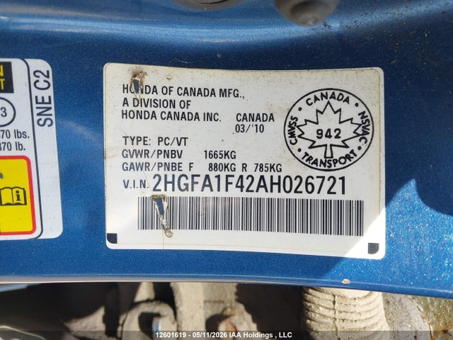 Продажа на аукционе авто 2010 Honda Civic Dx-g, vin: 2HGFA1F42AH026721, номер лота: 12601619