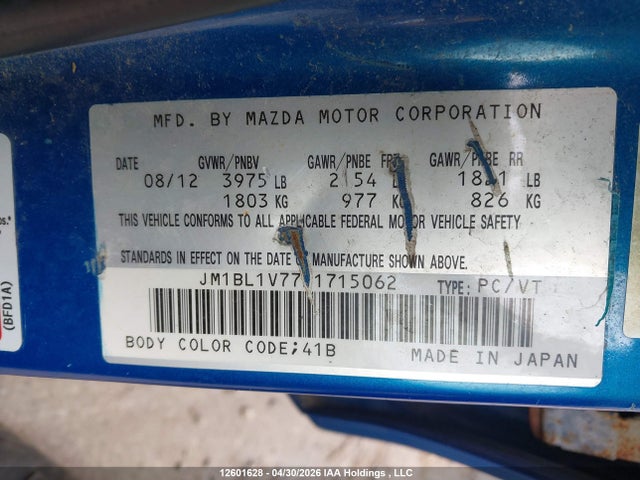 12601628 :رقم المزاد ، JM1BL1V77D1715062 vin ، 2013 Mazda Mazda3 مزاد بيع