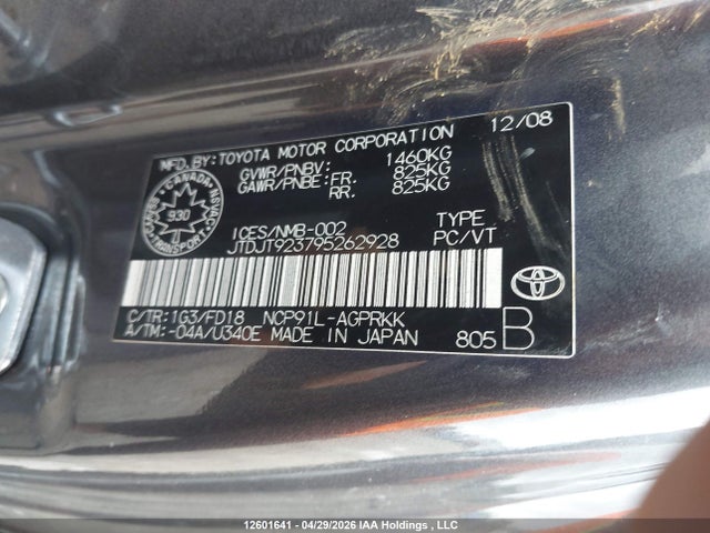 12601641 :رقم المزاد ، JTDJT923795262928 vin ، 2009 Toyota Yaris مزاد بيع