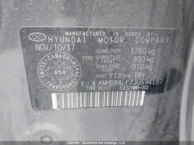 KMHD84LF7JU594187 Hyundai Elantra Sel/value/limited