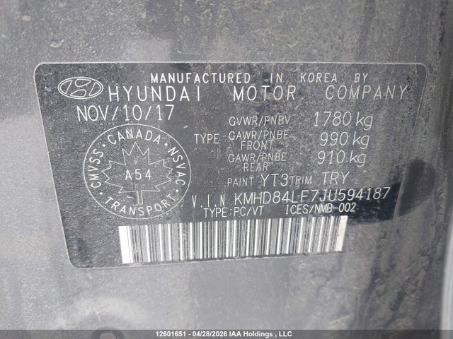 KMHD84LF7JU594187 Hyundai Elantra Sel/value/limited