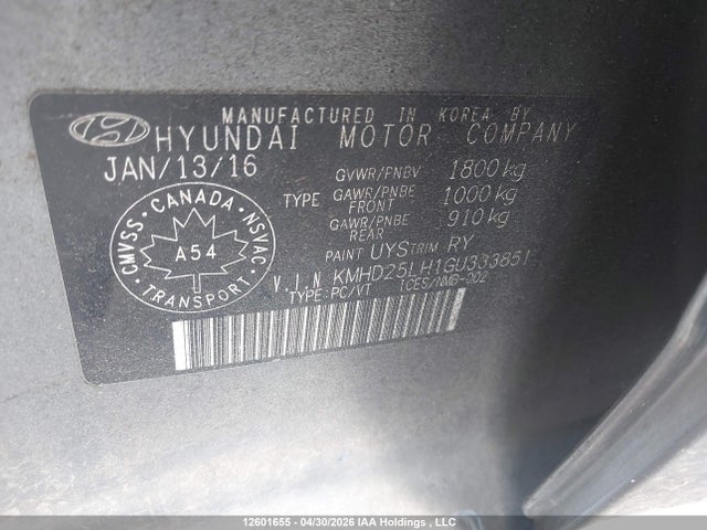 KMHD25LH1GU333851 Hyundai Elantra