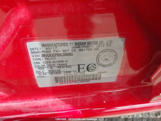 Продажа на аукционе авто 2017 Nissan Micra S/sr/sv, vin: 3N1CK3CP5HL266083, номер лота: 12601658