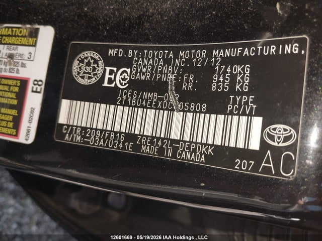 2013 Toyota Corolla Ce მანქანა იყიდება აუქციონზე, vin: 2T1BU4EEXDC005808, აუქციონის ნომერი: 12601669