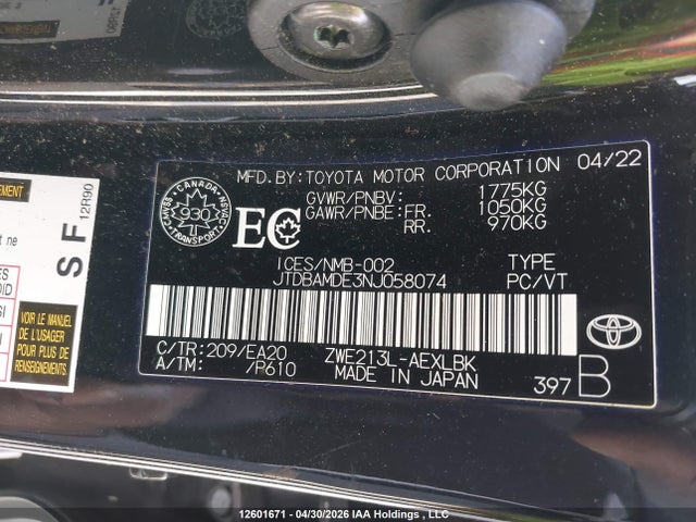 Toyota Corolla 2022 JTDBAMDE3NJ058074 Image 18