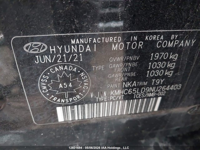 12601694 :رقم المزاد ، KMHC65LD9NU264403 vin ، 2022 Hyundai Ioniq Plug-in Hybrid Essential مزاد بيع