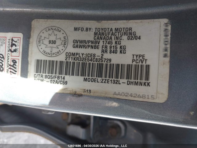 12601696 :رقم المزاد ، 2T1KR32E54C825729 vin ، 2004 Toyota Corolla Matrix Xr مزاد بيع