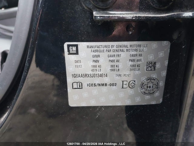 Продажа на аукционе авто 2018 Cadillac Ats, vin: 1G6AA5RX8J0134614, номер лота: 12601700