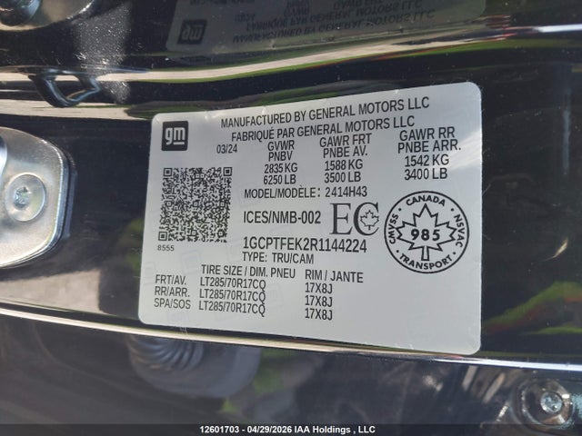 Продаж на аукціоні авто 2024 Chevrolet Colorado Zr2 4wd, vin: 1GCPTFEK2R1144224, номер лоту: 12601703