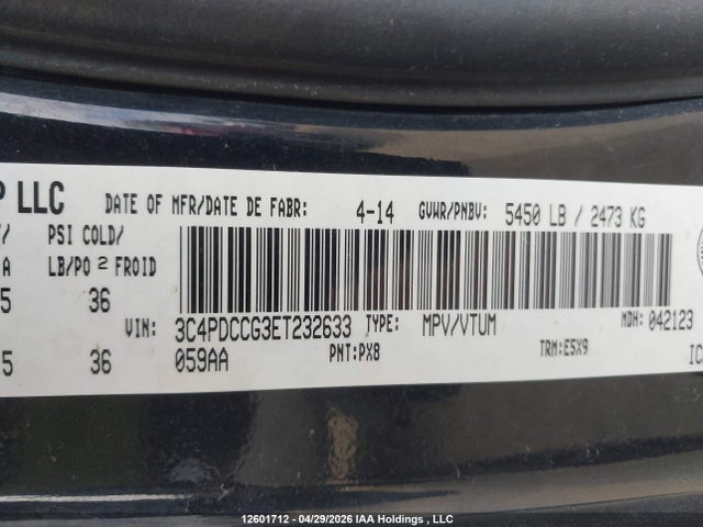 Продаж на аукціоні авто 2014 Dodge Journey Sxt, vin: 3C4PDCCG3ET232633, номер лоту: 12601712