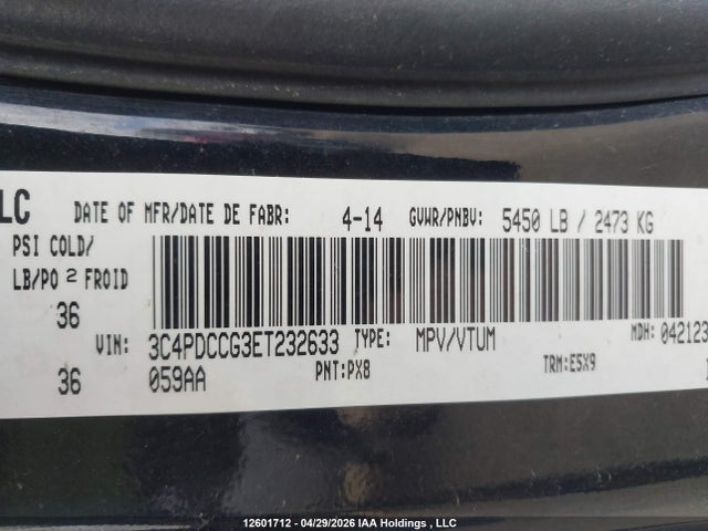 Продаж на аукціоні авто 2014 Dodge Journey Sxt, vin: 3C4PDCCG3ET232633, номер лоту: 12601712