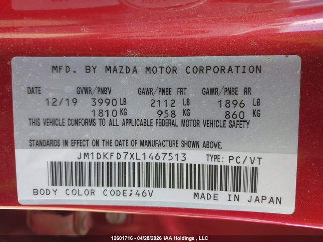 Продажа на аукционе авто 2020 Mazda Cx-3 Grand Touring, vin: JM1DKFD7XL1467513, номер лота: 12601716