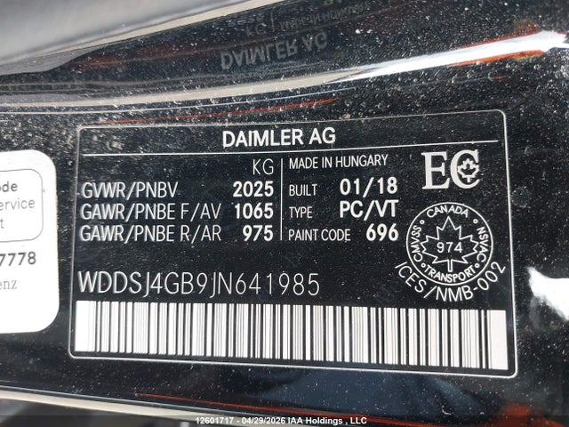 Aukcja sprzedaży 2018 Mercedes-benz Cla 250 4matic, vin: WDDSJ4GB9JN641985, numer aukcji: 12601717