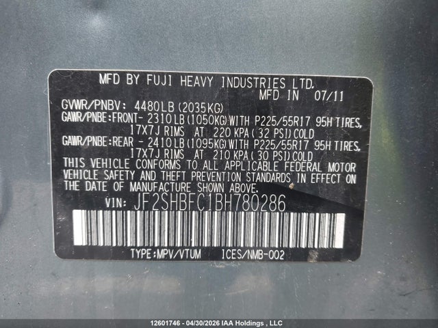 Aukcja sprzedaży 2011 Subaru Forester Limited, vin: JF2SHBFC1BH780286, numer aukcji: 12601746