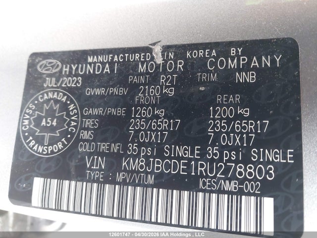 12601747 :رقم المزاد ، KM8JBCDE1RU278803 vin ، 2024 Hyundai Tucson Preferred Awd مزاد بيع