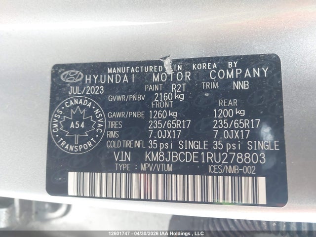 12601747 :رقم المزاد ، KM8JBCDE1RU278803 vin ، 2024 Hyundai Tucson Preferred Awd مزاد بيع