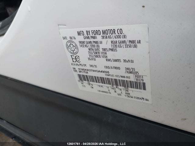12601761 :رقم المزاد ، 1FM5K8GT9HGA49095 vin ، 2017 Ford Explorer Sport مزاد بيع