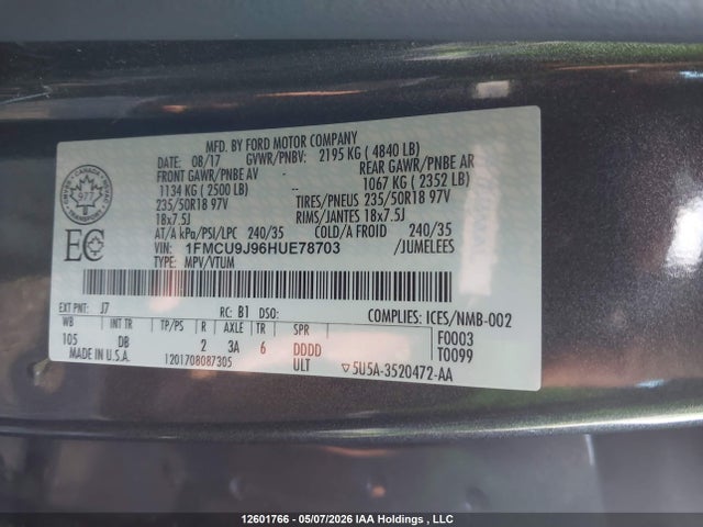 Ford Escape Titanium 2017 1FMCU9J96HUE78703 Image 9