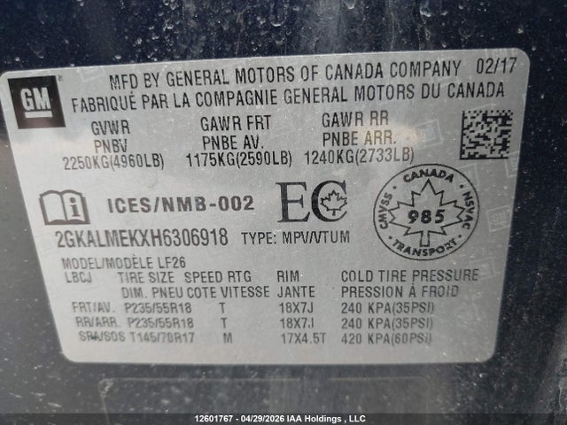 2GKALMEKXH6306918 GMC Terrain