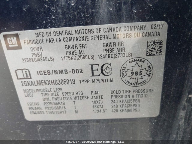 2GKALMEKXH6306918 GMC Terrain