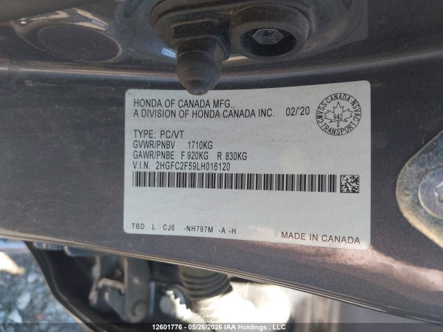 Aukcja sprzedaży 2020 Honda Civic Lx, vin: 2HGFC2F59LH016120, numer aukcji: 12601776