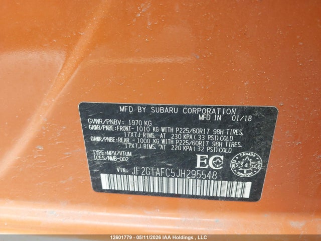 Auction sale of the 2018 Subaru Crosstrek Sport, vin: JF2GTAFC5JH295548, lot number: 12601779