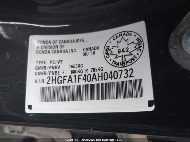 Продажа на аукционе авто 2010 Honda Civic Dx-g, vin: 2HGFA1F40AH040732, номер лота: 12601782