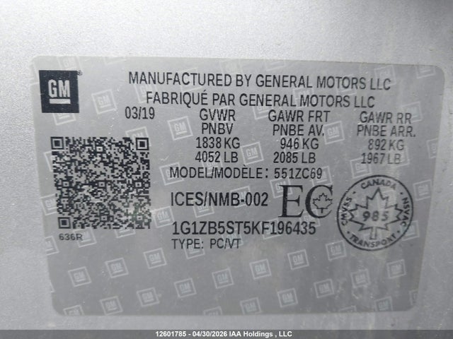 1G1ZB5ST5KF196435 Chevrolet Malibu