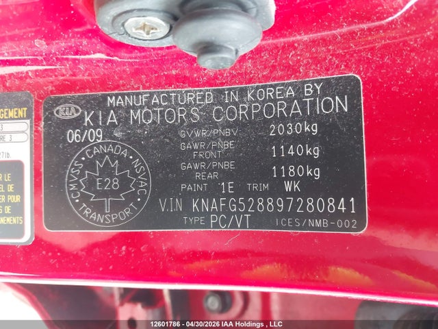 2009 Kia Rondo Ex/ex-premium/lx მანქანა იყიდება აუქციონზე, vin: KNAFG528897280841, აუქციონის ნომერი: 12601786