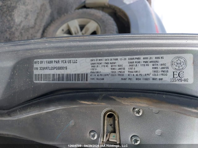 12601789 :رقم المزاد ، 3C6RR7LG5PG680019 vin ، 2023 Ram 1500 Classic Slt مزاد بيع
