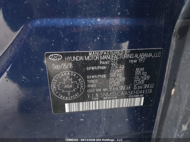 Продаж на аукціоні авто 2019 Hyundai Santa Fe Ultimate 2.0, vin: 5NMS5CAA5KH044338, номер лоту: 12590342