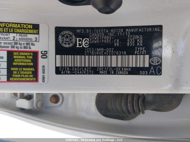 Продаж на аукціоні авто 2014 Toyota Corolla Le, vin: 2T1BURHE4EC076318, номер лоту: 12597622