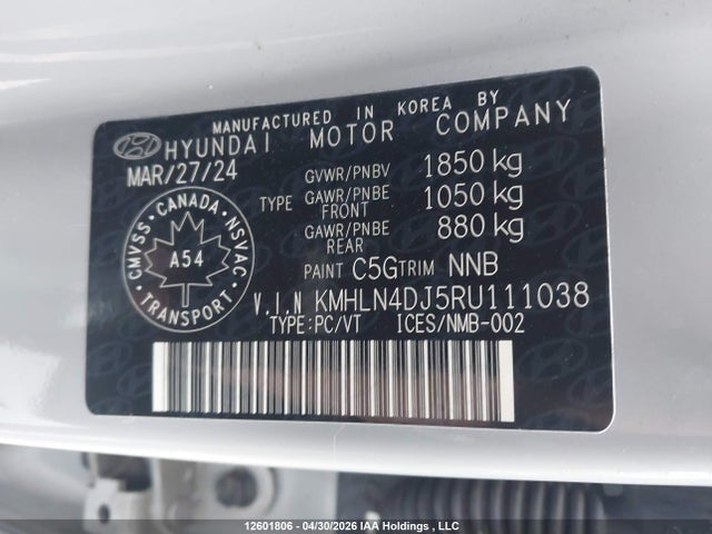 2024 Hyundai Elantra Hybrid მანქანა იყიდება აუქციონზე, vin: KMHLN4DJ5RU111038, აუქციონის ნომერი: 12601806