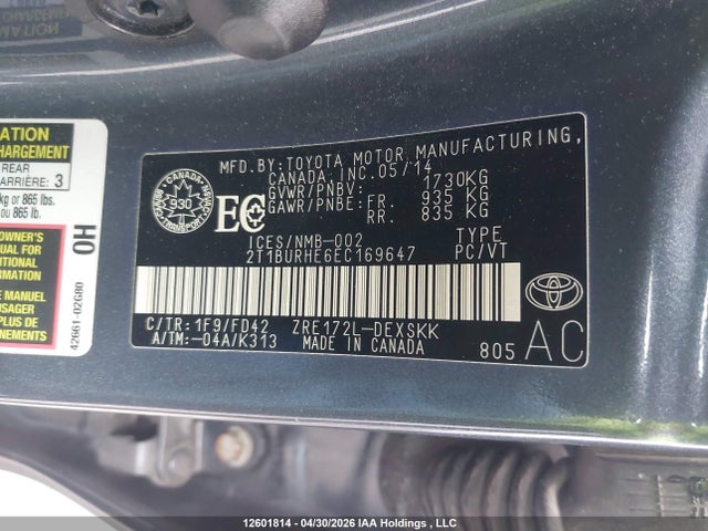 2T1BURHE6EC169647 Toyota Corolla