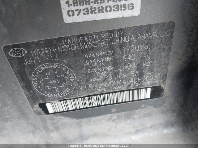 Aukcja sprzedaży 2013 Hyundai Elantra, vin: 5NPDH4AE4DH200321, numer aukcji: 12601816
