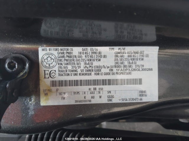 Продаж на аукціоні авто 2016 Ford Focus Titanium, vin: 1FADP3J26GL300266, номер лоту: 12601819