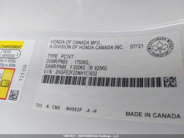 Продажа на аукционе авто 2022 Honda Civic Lx, vin: 2HGFE2F20NH108932, номер лота: 12601831