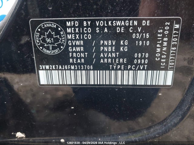 3VW2K7AJ6FM313706 Volkswagen JETTA S