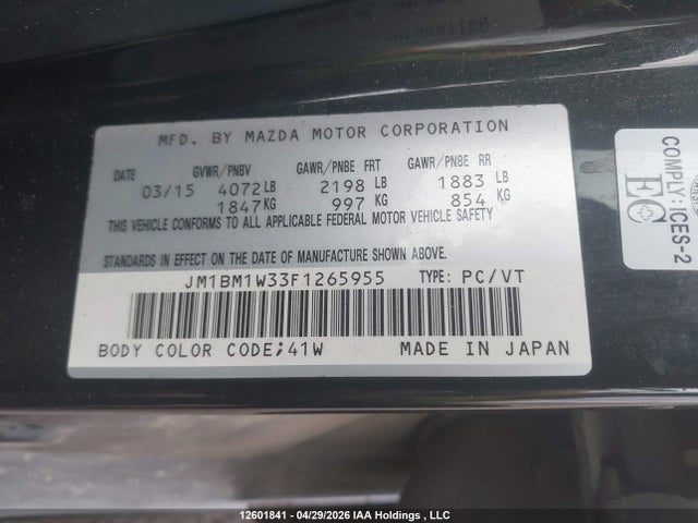 JM1BM1W33F1265955 Mazda Mazda3 Gt