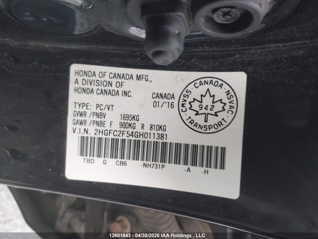 Продажа на аукционе авто 2016 Honda Civic Lx, vin: 2HGFC2F54GH011381, номер лота: 12601843